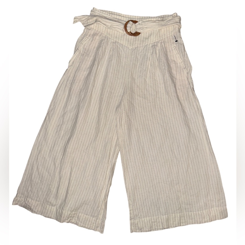 Anthropologie Palm Beach Belted Pants linen wide leg crop